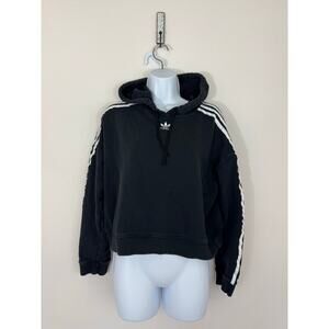 Adidas Originals Black Cropped Hoodie Small 3-Stripes Trefoil